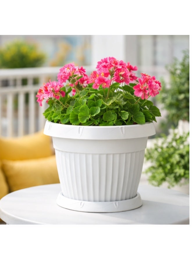 Marcolo 33 cm Round Plastic Flower Pot, Made from Recycled Materials, Lightweight & Durable Plant Pot for Indoor & Outdoor Use (White) - Image 2